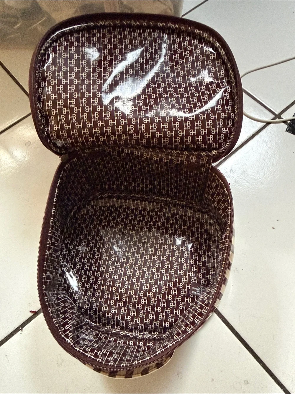 henri bendel Brown and White Striped Cosmetic Case